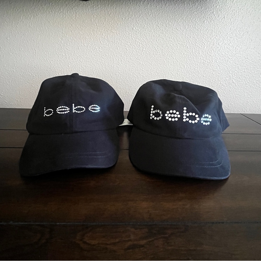 NWT - 2 Bebe Black Rhinestone Logo Adjustable Ball Cap Hats